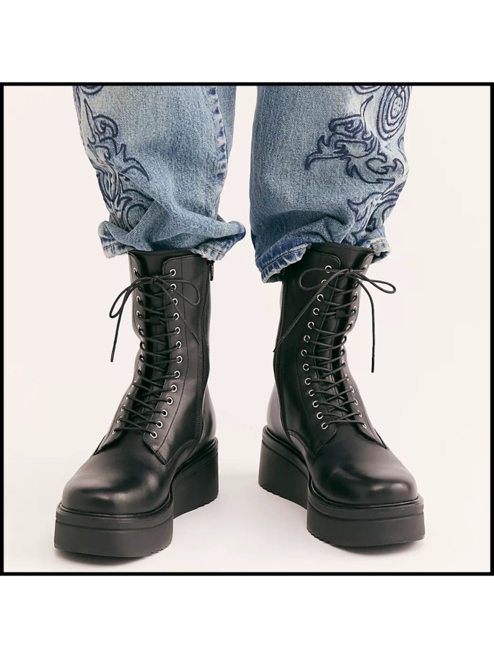 Free People Black Arlyn Leather Platform Boots